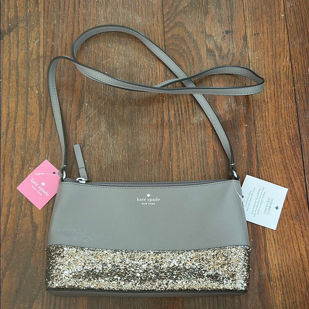 Kate Spade Ramey Gray and Glitter Pewter Crossbody Bag